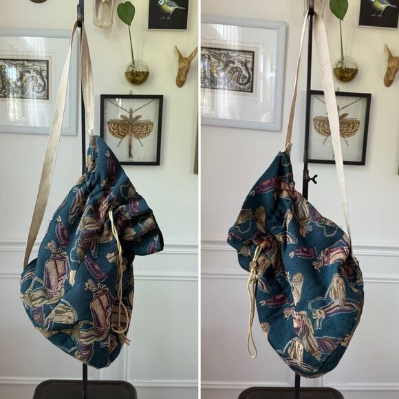 Vintage 90s Golf Tapestry Sling Shoulder Bag Drawstring - Picture 1 of 6